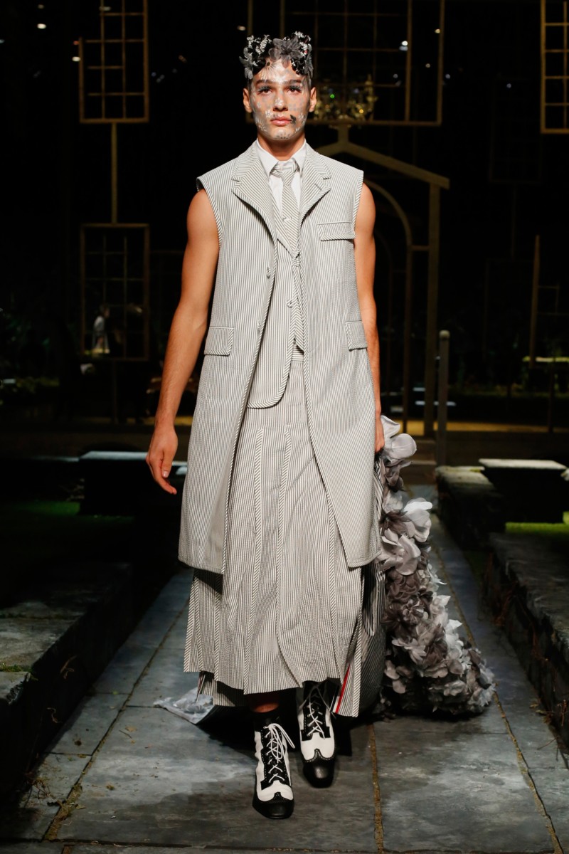 thom browne vest and skirt runway avant garde