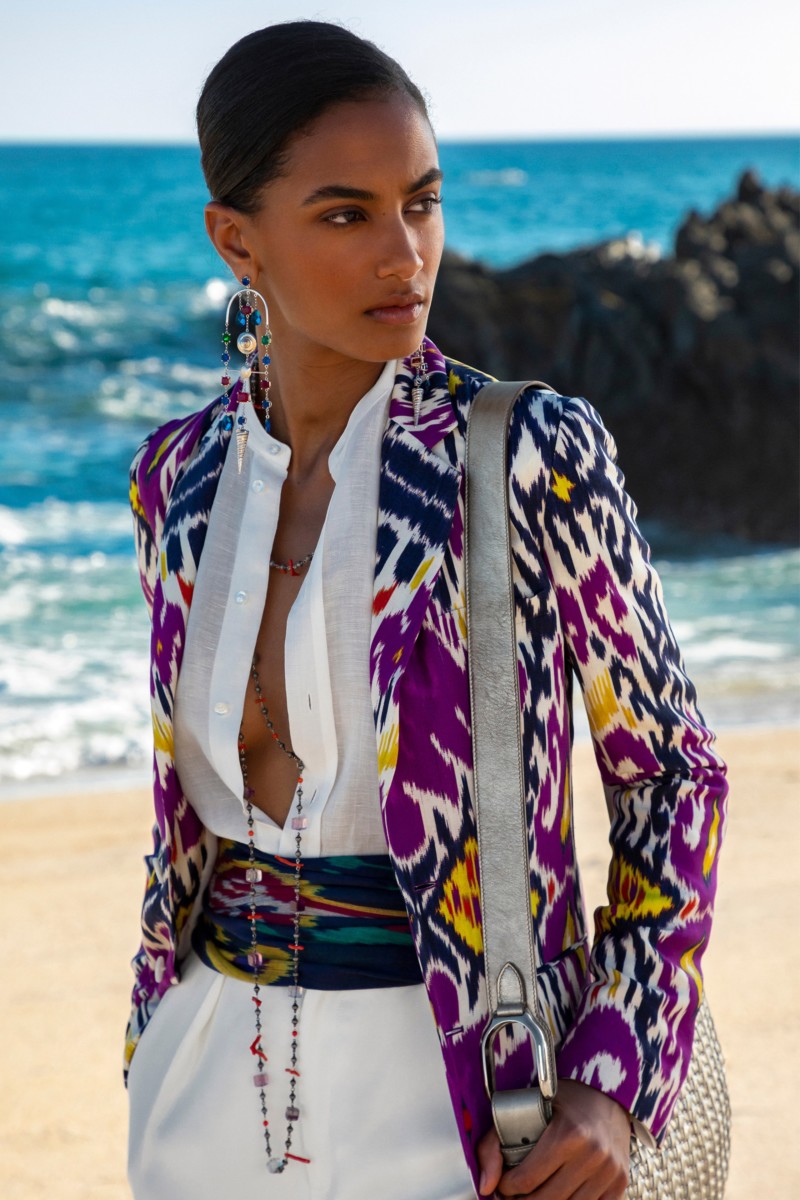 colorful ikat print blazer summer workwear