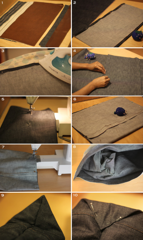 Reversible Denim and Faux Leather Tote made with Mood Fabrics materials and supplies.