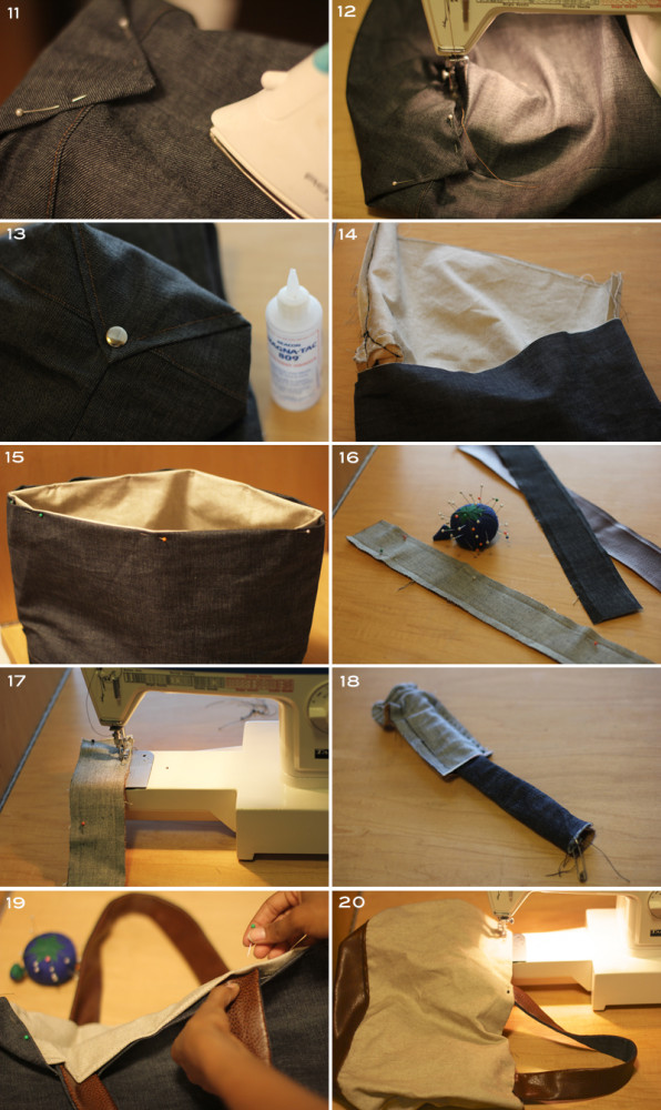 Reversible Denim and Faux Leather Tote made with Mood Fabrics materials and supplies.