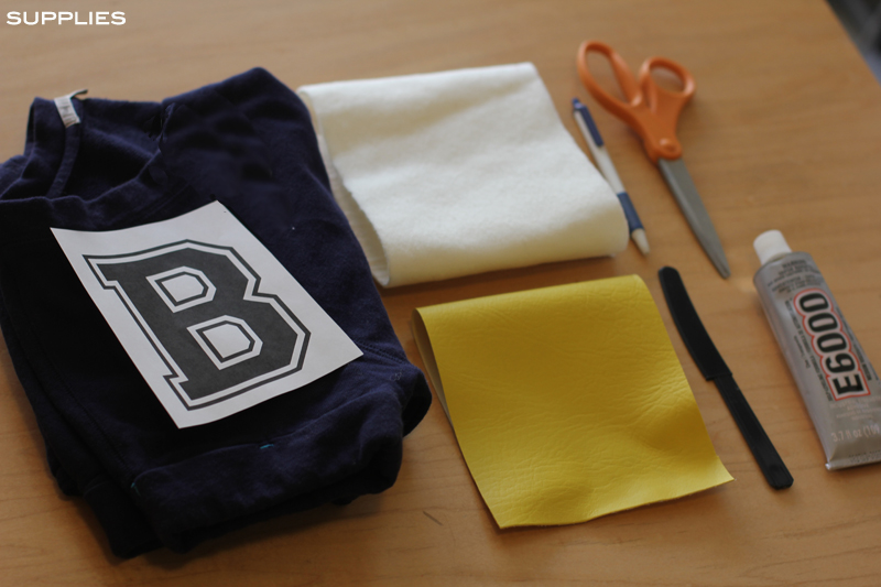 Varsity letter made with wool and faux leather from Mood Fabrics.