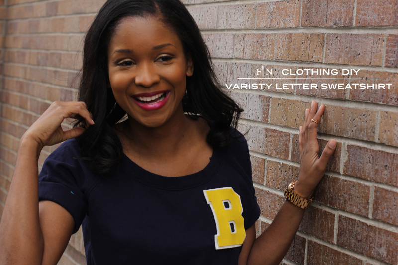Varsity letter made with wool and faux leather from Mood Fabrics.