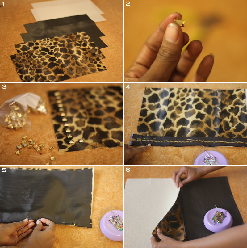 Faux Calf Hair Leopard Studded Clutch 3