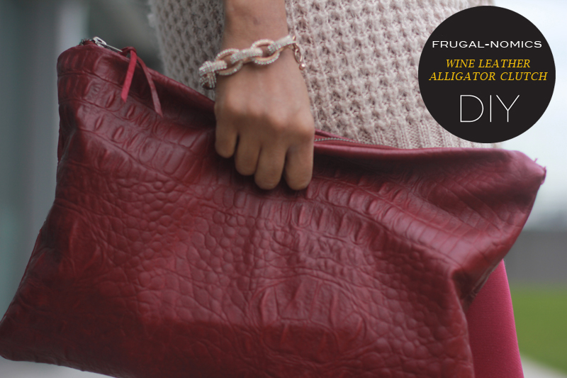 Wine Leather Alligator Clutch 6A