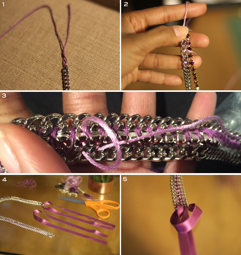 Lilac Rhinestone and Chain Necklace 3