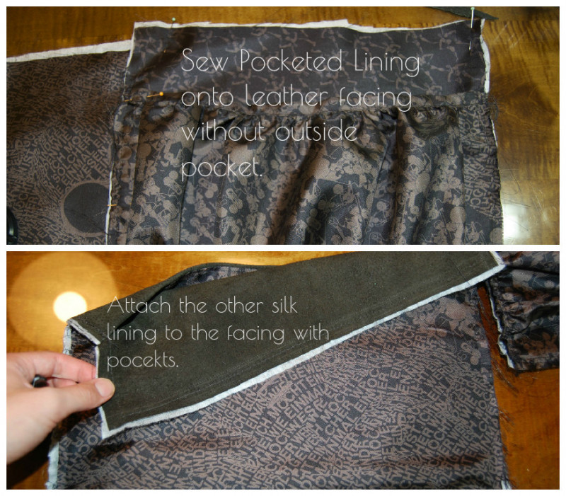 Once the outside pockets have been attached, sew the linings onto each facing piece.