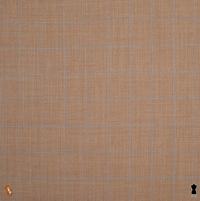 Tan and Blue Windowpane Check Wool Suiting