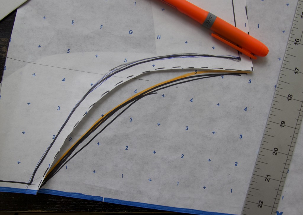 The highlighted orange line is our new rear leg hole.