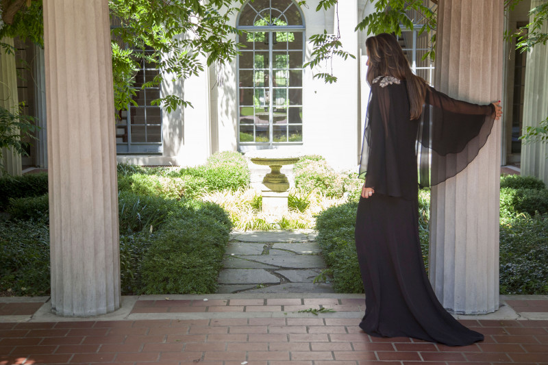 sachin and babi light blue dress A-Line Sheer Long Sleeve Illusion Lace Chapel Black Chiffon Prom Dress, Beaded Split
