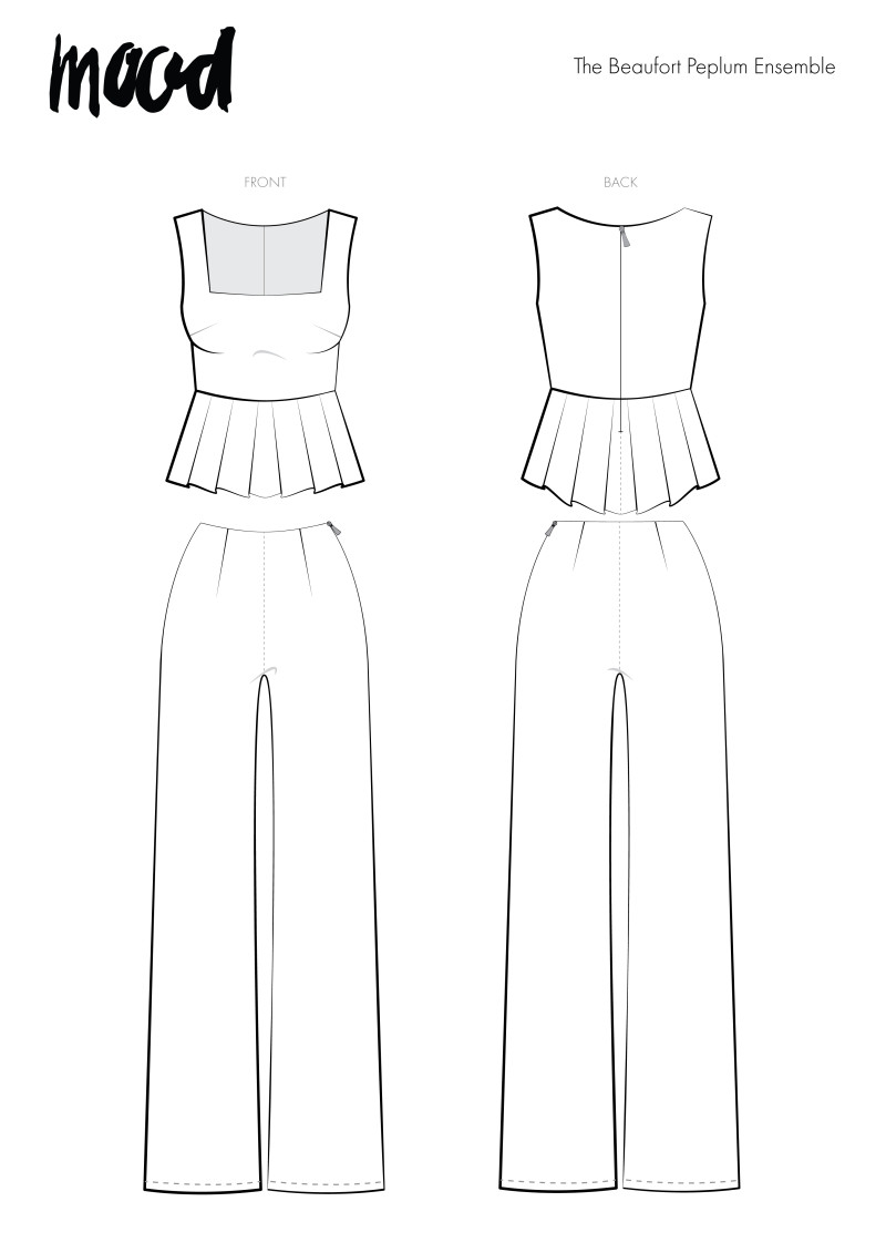 MDF370 The Beaufort Peplum Ensemble Technical Drawing