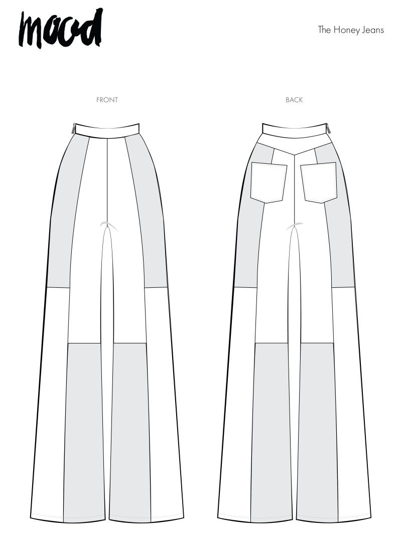 MDF382 - The Honey Jeans Free Sewing Pattern - Technical Drawings