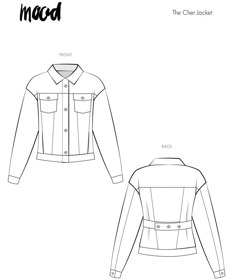 MDF383 - The Cher Jacket Free Sewing Pattern Technical Drawings