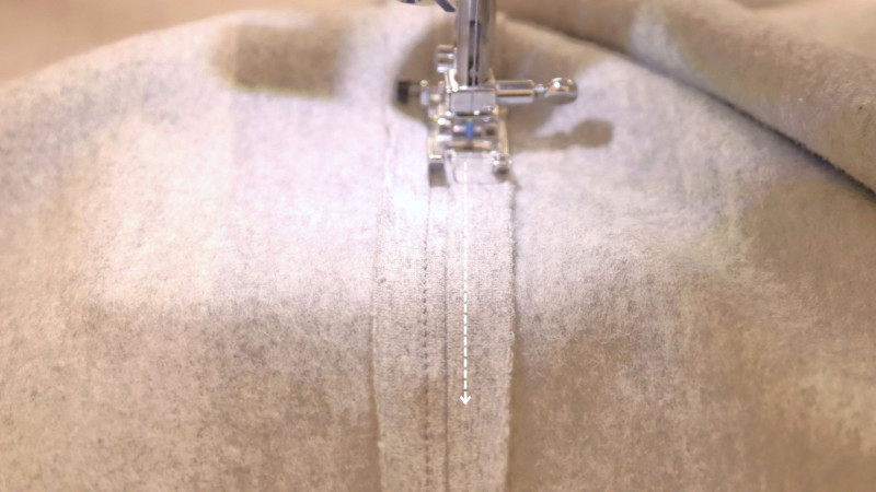 How To Top Stitch Over The Seams at Center Front Of The Bivalvia Beach Romper In Stretch Cotton Knit Fashion Fabric