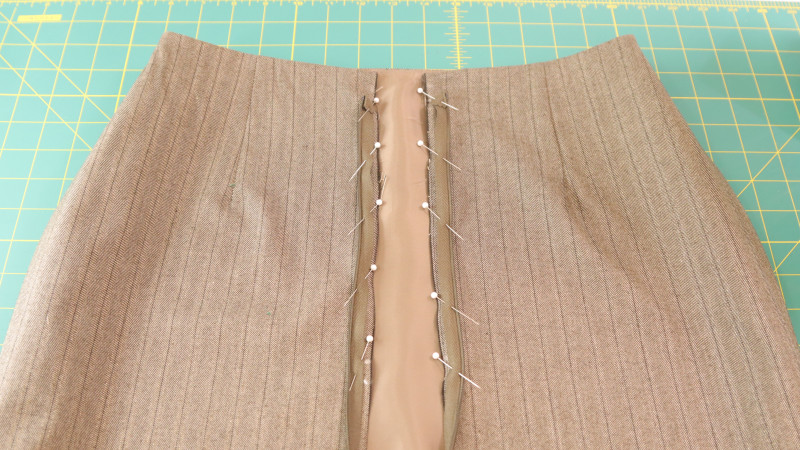 How To Sew The Invisible Zipper To The Main Fabric at Center back of The Skirt For The Ava Mini Skirt in Striped Suiting Fashion