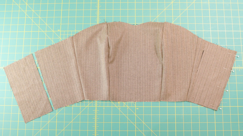 How To Sew The Back Center Pieces To The Back Side Pieces For The Ela Peplum Top in Striped Suiting Fashion Fabric