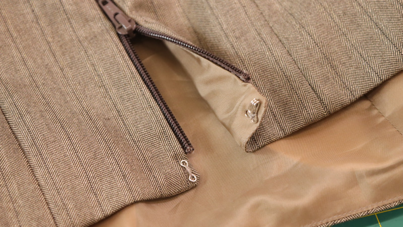 How To Hand Sew A Hook & Eye Closure Above The Zipper At Center Back For The Ela Peplum Top in Striped Suiting Fashion Fabric