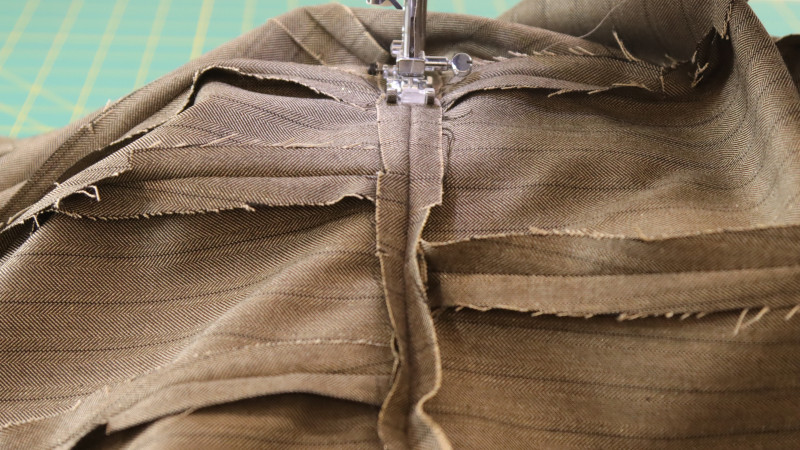 How To Stitch In The Ditch To Sew The Pocket Flap For The Ela Peplum Top in Striped Suiting Fashion Fabric