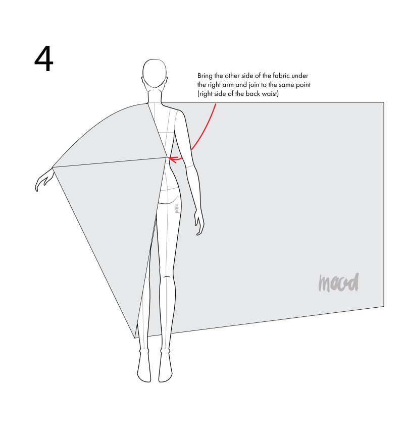 How to drape the right side of the fabric under the right arm