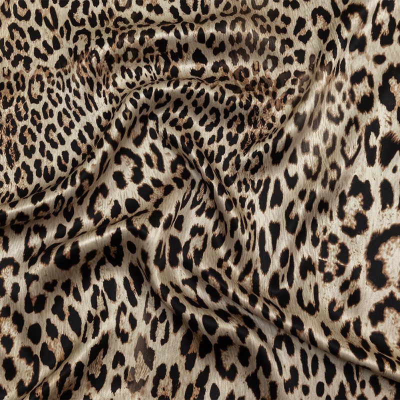 Close up of Mood Exclusive Italian Frosted Almond and Brown Leopard Silk Charmeuse Panel from Mood Fabrics | Mood Exclusive Italian Frosted Almond and Brown Leopard Silk Charmeuse Panel - Fashion Fabric - Mood Fabrics - 428201 - Perfect for Transitional Sewing Patterns