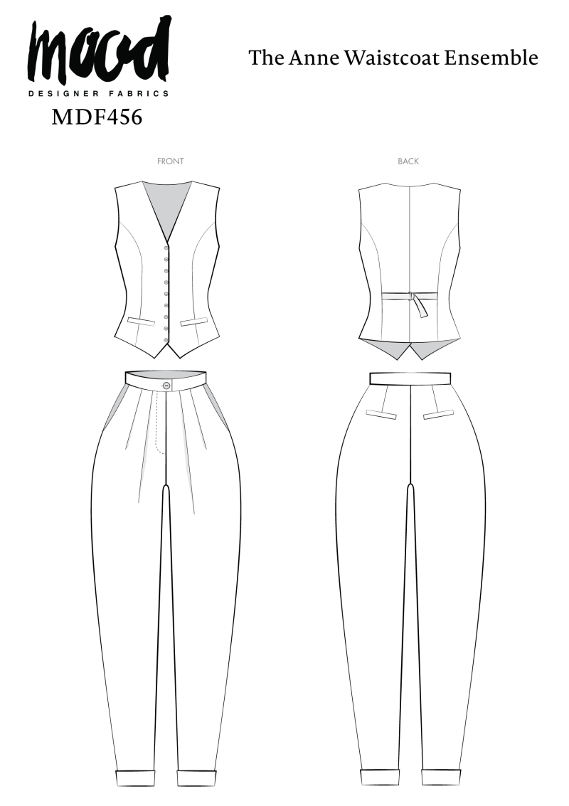 Anne Waistcoat Ensemble Free Sewing Pattern - MDF456 - Technical Drawings - Mood Fabrics Sewciety Blog