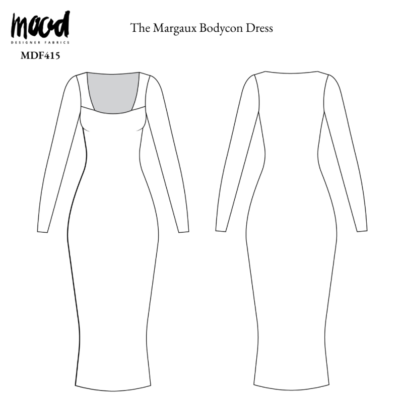 Margaux Bodycon Dress - Technical Drawings - MDF415 - Mood Fabrics Sewciety Blog - Transitional Sewing Patterns