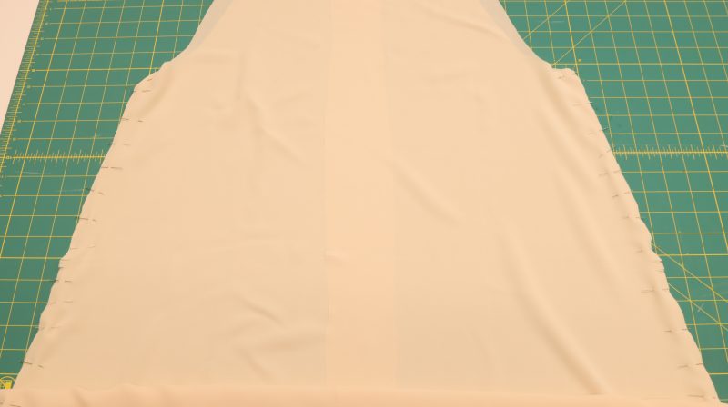 How To Pin-Sew Side Seams Lining - Polyester-Double-Georgette-Mimosa-Collection - Baratti Blouson Dress - MDF457 - Mood Fabrics Sewciety Blog Pin and sew side seams of lining fabric.