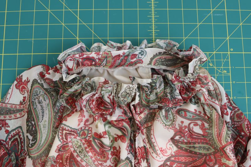 How To Pin-Sew Neckline Ruffle - Italian-Polyester-Georgette - Baratti Blouson Dress - MDF457 - Mood Fabrics Sewciety Blog Pin and topstitch neckline ruffle.