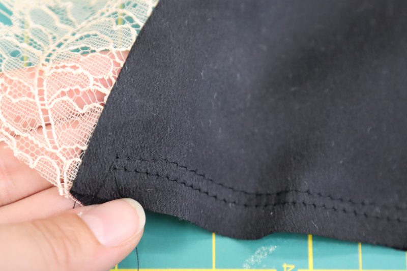 How To Sew Two Parallel Straight Stitches - Washed Silk Charmeuse 19mm Black - Mood Fabrics - Odette Nightgown Free Sewing Pattern Tutorial - MDF462 - Mood Fabrics Sewciety Blog - Sew two parallel straight stitches.