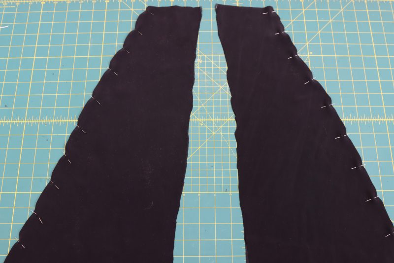 How To Pin Sew Overskirt Side Seams - Washed Silk Charmeuse 19mm Black - Mood Fabrics - Odette Nightgown Free Sewing Pattern Tutorial - MDF462 - Mood Fabrics Sewciety Blog - Pin and sew the two overskirt side seams together.