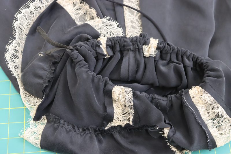 How To Insert Elastic Wasitband - Elastic Trimming - Mood Fabrics - Odette Nightgown Free Sewing Pattern Tutorial - MDF462 - Mood Fabrics Sewciety Blog - Insert elastic into the tunnel to create the waistband.