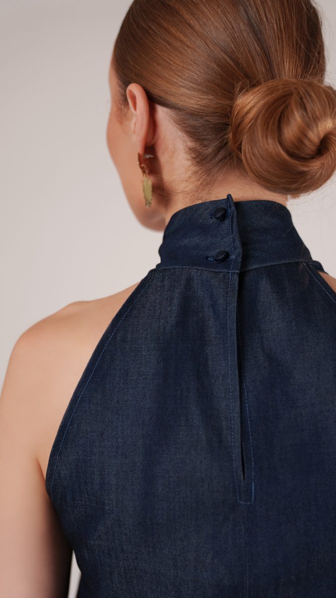 Italian Blue Topweight Viscose Denim Amherst Palazzo Set Free Sewing Pattern Model Photo MDF460 Mood Sewciety Blog