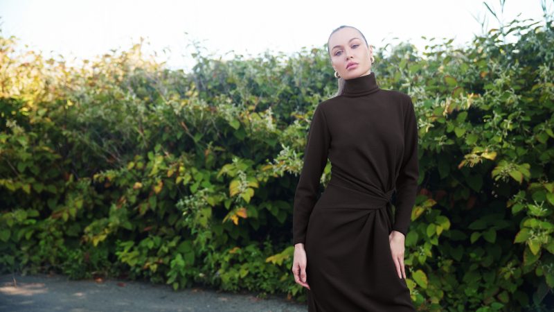 Nob Hill Draped Midi Dress Free Sewing Pattern Model Photo MDF458