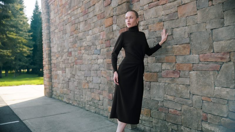 Nob Hill Draped Midi Dress Free Sewing Pattern Model Photo MDF458