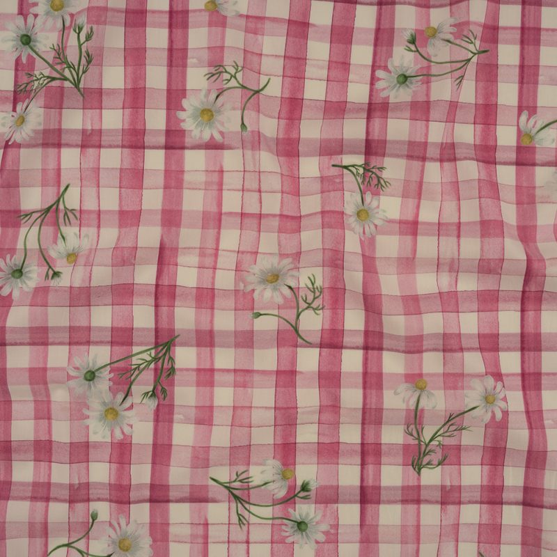 Material for sewing very own Halloween costume ideas. Cotton Poplin Print Fuchsia Pink Gingham and Floral Mood Exclusive Daisy Chain Fashion Fabric Material for Kiri Dress free sewing pattern costume ideas. Shop Mood Fabrics for your halloween costume making supplies.