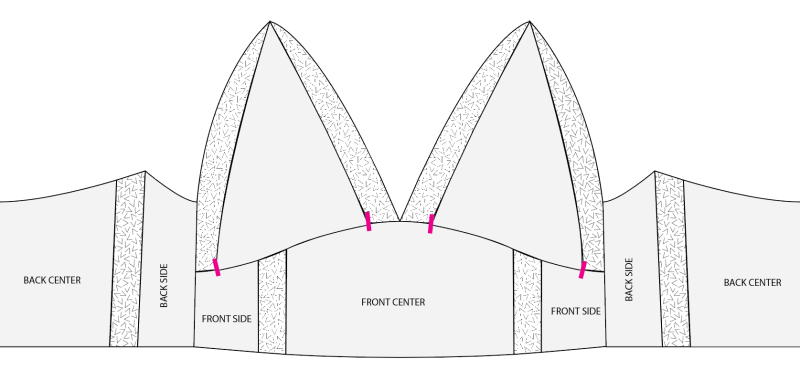How To Match Pattern Pieces To Drawing - Washed Silk Charmeuse 19mm Black - Mood Fabrics - Odette Nightgown Free Sewing Pattern Tutorial - MDF462 - Mood Fabrics Sewciety Blog - Match the pattern pieces together according to the guide above, saving the bra cups for the next step.