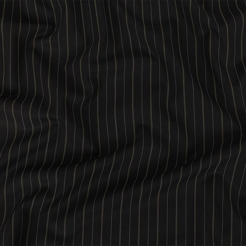 Material for sewing very own Halloween costume ideas. Liz Claiborne Jet Black and Beige Pinstriped Stretch Polyester Suiting Fashion Fabric Material for Anne Waistcoat Ensemble free sewing pattern costume ideas. Shop Mood Fabrics for your halloween costume making supplies.
