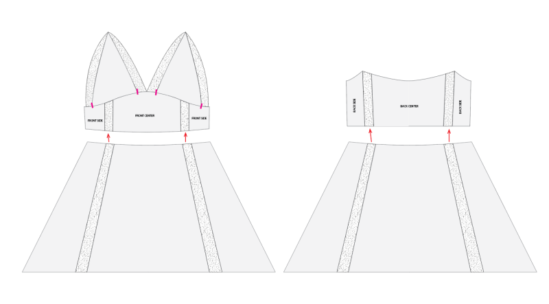 How To Match Underbust Cutouts To Overskirt Cutouts - Washed Silk Charmeuse 19mm Black - Mood Fabrics - Odette Nightgown Free Sewing Pattern Tutorial - MDF462 - Mood Fabrics Sewciety Blog - Line up the lace cutouts on the underbust with the lace panels on the overskirt.