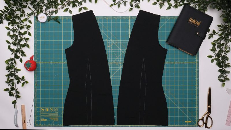 How To Mark Front Lining Darts - - Mood Fabrics - Nolita Vest and Skirt Set Free Sewing Pattern Tutorial - MDF466 MDF467 - Mood Fabrics Sewciety Blog - Mark the darts in the front lining pieces using tailor’s chalk.