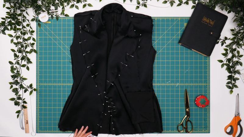 How To Sew Vest Front Opening - - Mood Fabrics - Nolita Vest and Skirt Set Free Sewing Pattern Tutorial - MDF466 MDF467 - Mood Fabrics Sewciety Blog - Sew around the entire front opening of the vest.