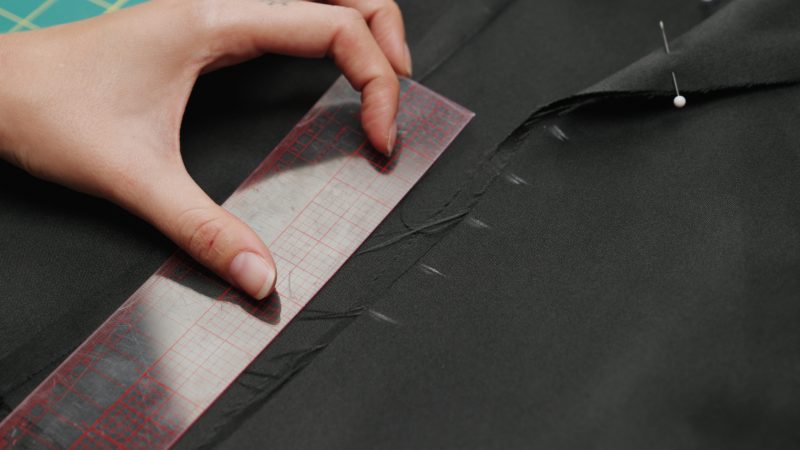 How To Mark Button Loop Locations - - Mood Fabrics - Nolita Vest and Skirt Set Free Sewing Pattern Tutorial - MDF466 MDF467 - Mood Fabrics Sewciety Blog - Mark the location of the button loops with tailor’s chalk.