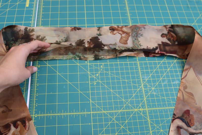 How To Leave Opening In Neck Tie - Silk Organza - Mood Fabrics - Firenze Blouse Trousers Free Sewing Pattern Tutorial - MDF464 - Mood Fabrics Sewciety Blog - Leave an opening in the neck tie that is wide enough to fit the gathered neckline.