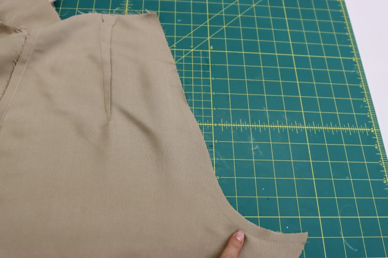 How To Pin Sew Back Crotch - Satin - Mood Fabrics - Firenze Blouse Trousers Free Sewing Pattern Tutorial - MDF464 - Mood Fabrics Sewciety Blog - Pin and sew the back crotch seam.
