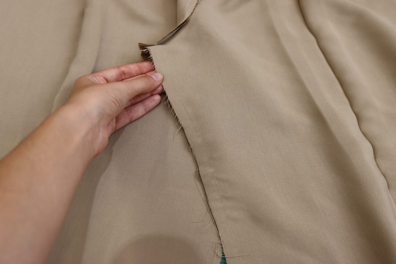 How To Sew Inseam - Satin - Mood Fabrics - Firenze Blouse Trousers Free Sewing Pattern Tutorial - MDF464 - Mood Fabrics Sewciety Blog - Sew the inseam on both legs of the pants.