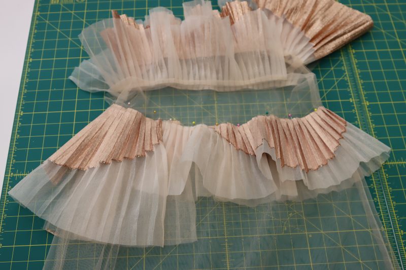 How To Pin Sew Fourth Fifth Ruffle - Pleated Luxury Burnout Brocade - Mood Fabrics - Nolita Vest and Skirt Set Free Sewing Pattern Tutorial - MDF466 MDF467 - Mood Fabrics Sewciety Blog - Pin and sew ruffles 4 and 5.