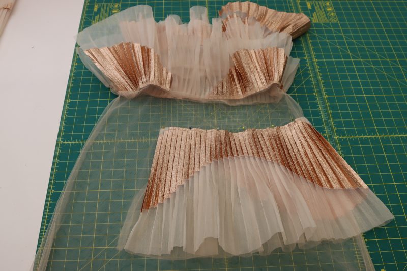 How To Pin Sew Sixth Ruffle - Pleated Luxury Burnout Brocade - Mood Fabrics - Nolita Vest and Skirt Set Free Sewing Pattern Tutorial - MDF466 MDF467 - Mood Fabrics Sewciety Blog - Pin and sew ruffle 6.