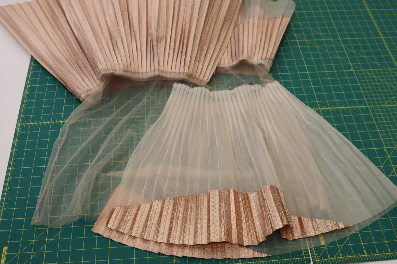 How To Pin Sew Eighth Ruffle - Pleated Luxury Burnout Brocade - Mood Fabrics - Nolita Vest and Skirt Set Free Sewing Pattern Tutorial - MDF466 MDF467 - Mood Fabrics Sewciety Blog - Pin and sew ruffle 8.