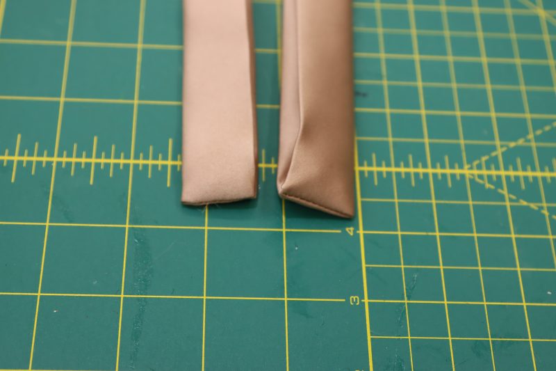 How To Close Waistband Ends - Satin - Mood Fabrics - Nolita Vest and Skirt Set Free Sewing Pattern Tutorial - MDF466 MDF467 - Mood Fabrics Sewciety Blog - Close the ends of the waistband.