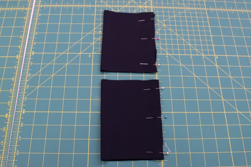 How To Pin Sew Cuff Side Seams - Stretch Velour - Mood Fabrics - Tarrytown Tracksuit Free Sewing Pattern Tutorial - MDF471 - Mood Fabrics Sewciety Blog - Pin and sew sides seam of cuffs right sides together.