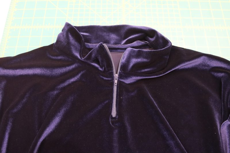 How To Topstitch Zipper - 9 Inch Zipper - Mood Fabrics - Tarrytown Tracksuit Free Sewing Pattern Tutorial - MDF471 - Mood Fabrics Sewciety Blog - Topstitch around the entire zipper and the open ends of the collar.