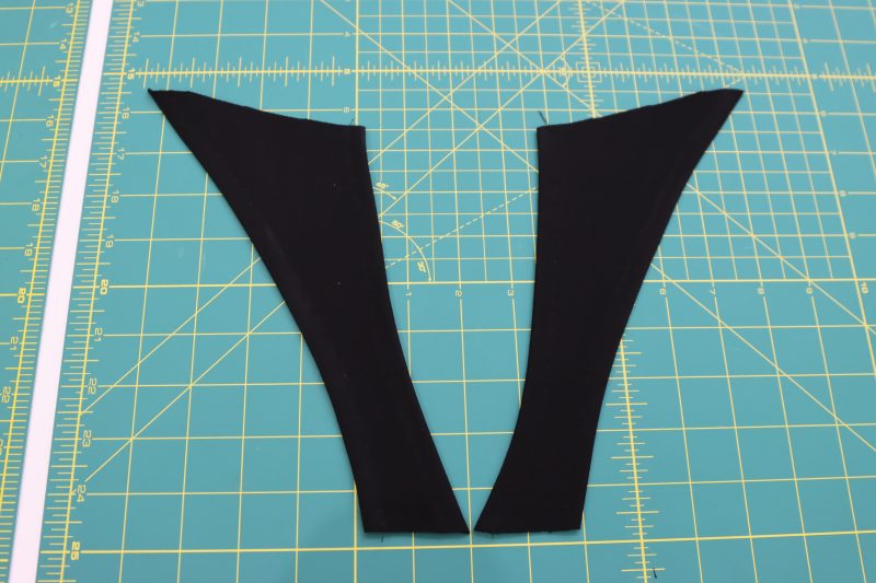 How To Trim Strap Corners - Stretch Ponte Knit - Mood Fabrics - Ketchum Jumpsuit Free Sewing Pattern Tutorial - MDF473 - Mood Fabrics Sewciety Blog - Trim the pointy edge pieces of the straps.